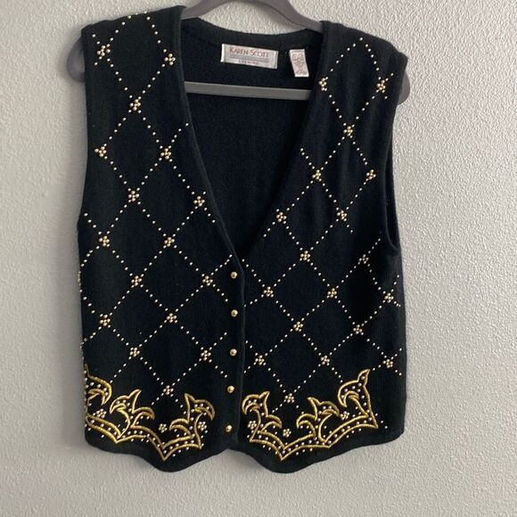 Karen Scott Black Vest with Gold Accents - Picture 1 of 5